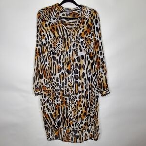 NEW Jessica London Leopard Print Duster 16W Semi-Sheer Long-Line Tunic Pockets